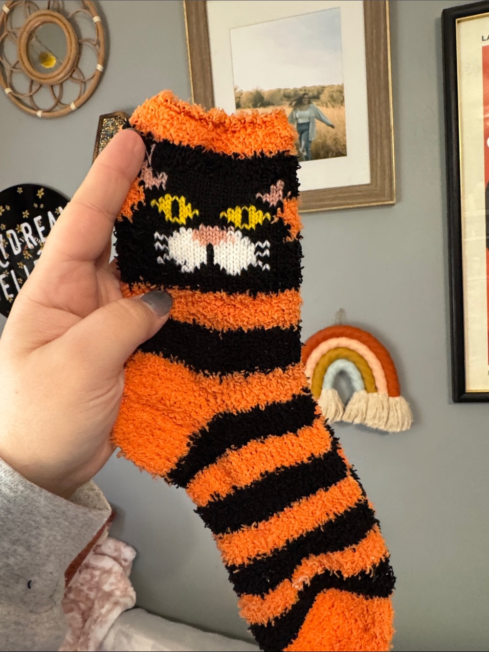 Cozy Cat Stripe Cat Socks - Orange/Black